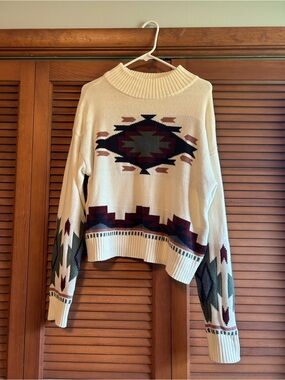 Cream Lucky Brand Aztec-Print Women’s Sweater